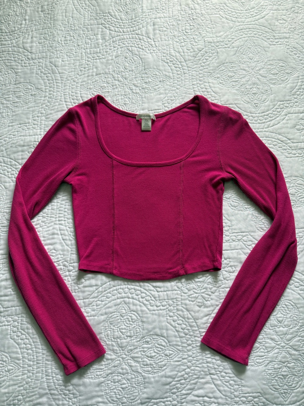 Bozzolo Hot Pink Long Sleeve Crop Top
